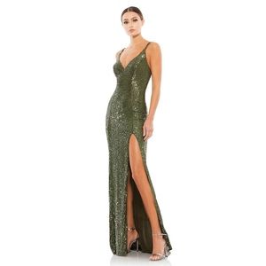 Macduggal fully sequined scoop back evening gown